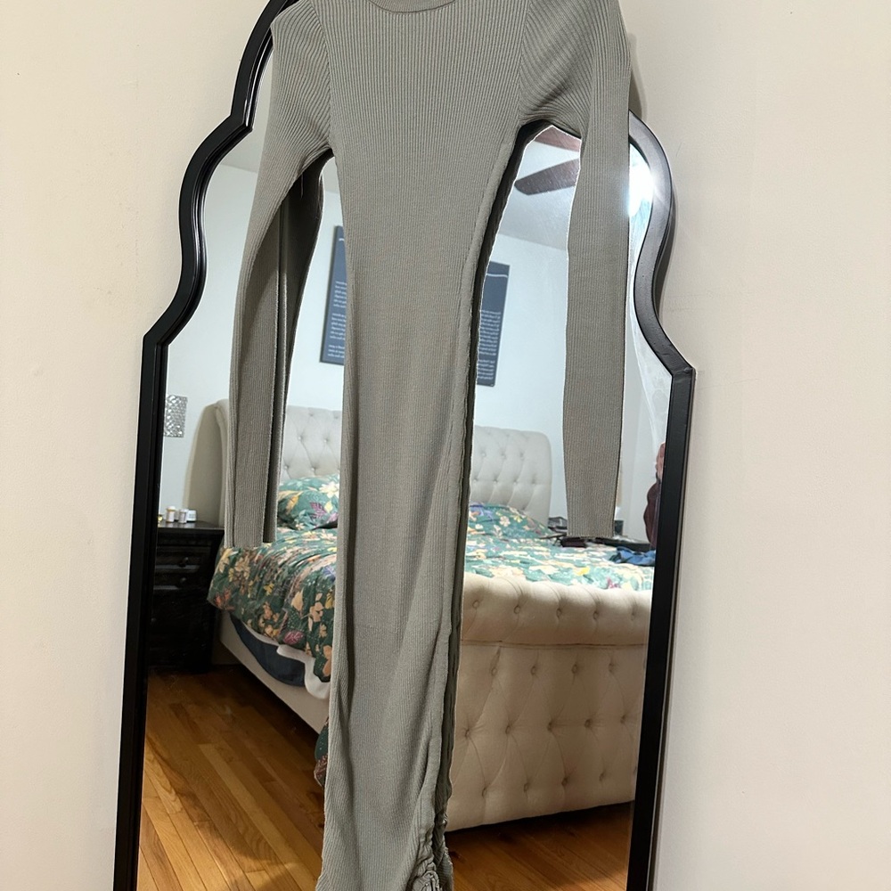 Chic Long Sleeve Sage green body hugging Knit Dress